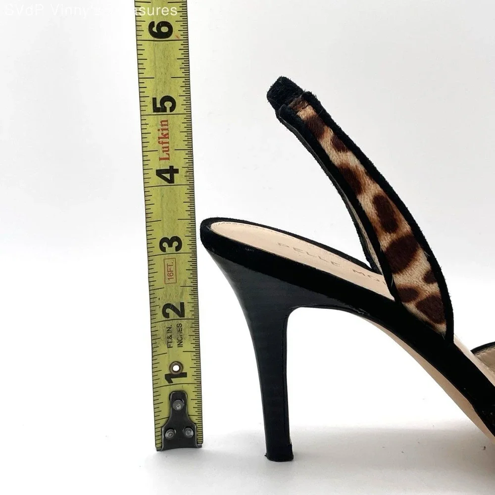 Pelle Moda Leopard Calf Hair Slingback Pumps Women's 8M Pointed Stiletto Heels